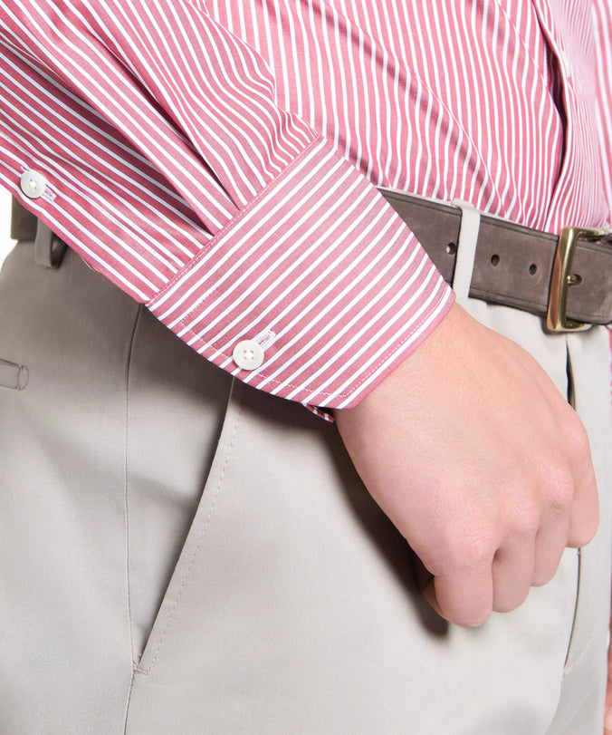 Red & White Tailored Fit End on End Stripe Formal Shirt