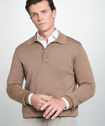 Camel Merino Wool Long Sleeve Polo Shirt
