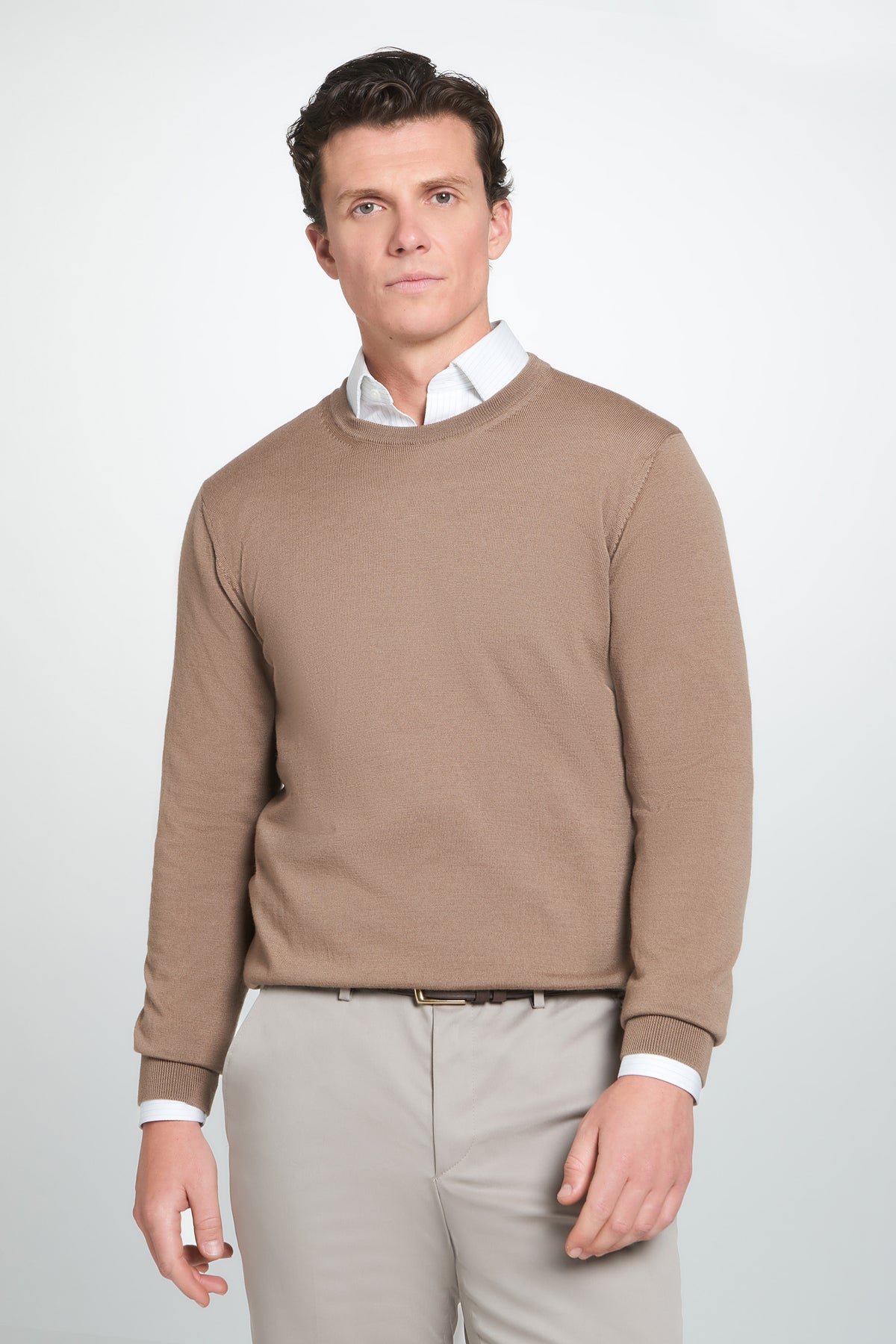 Camel Merino Wool Crew Neck Sweater