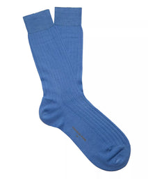 Blue Mid Length Ribbed Merino Wool Socks