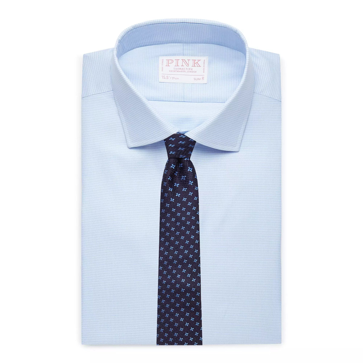 Pale Blue & White Slim Fit Royal Twill Puppytooth Formal Shirt