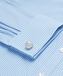 Pale Blue & White Tailored Fit Double Cuff Core Poplin Gingham Formal Shirt