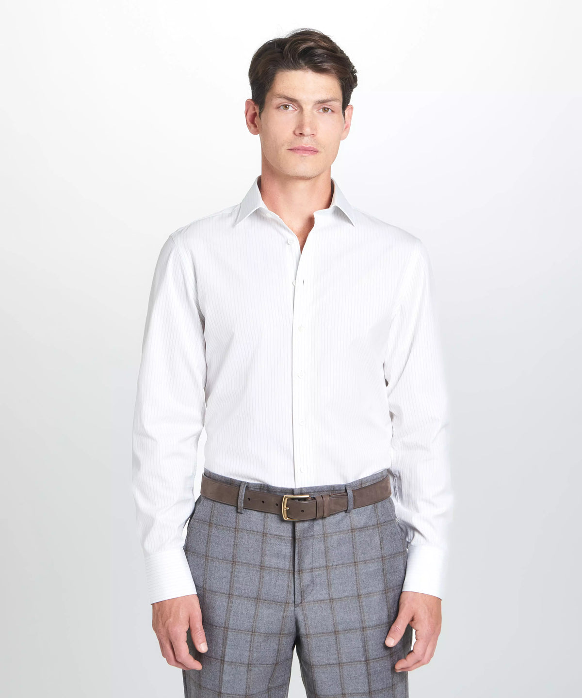 White & Black Tailored Fit Broken Twill Stripe Formal Shirt