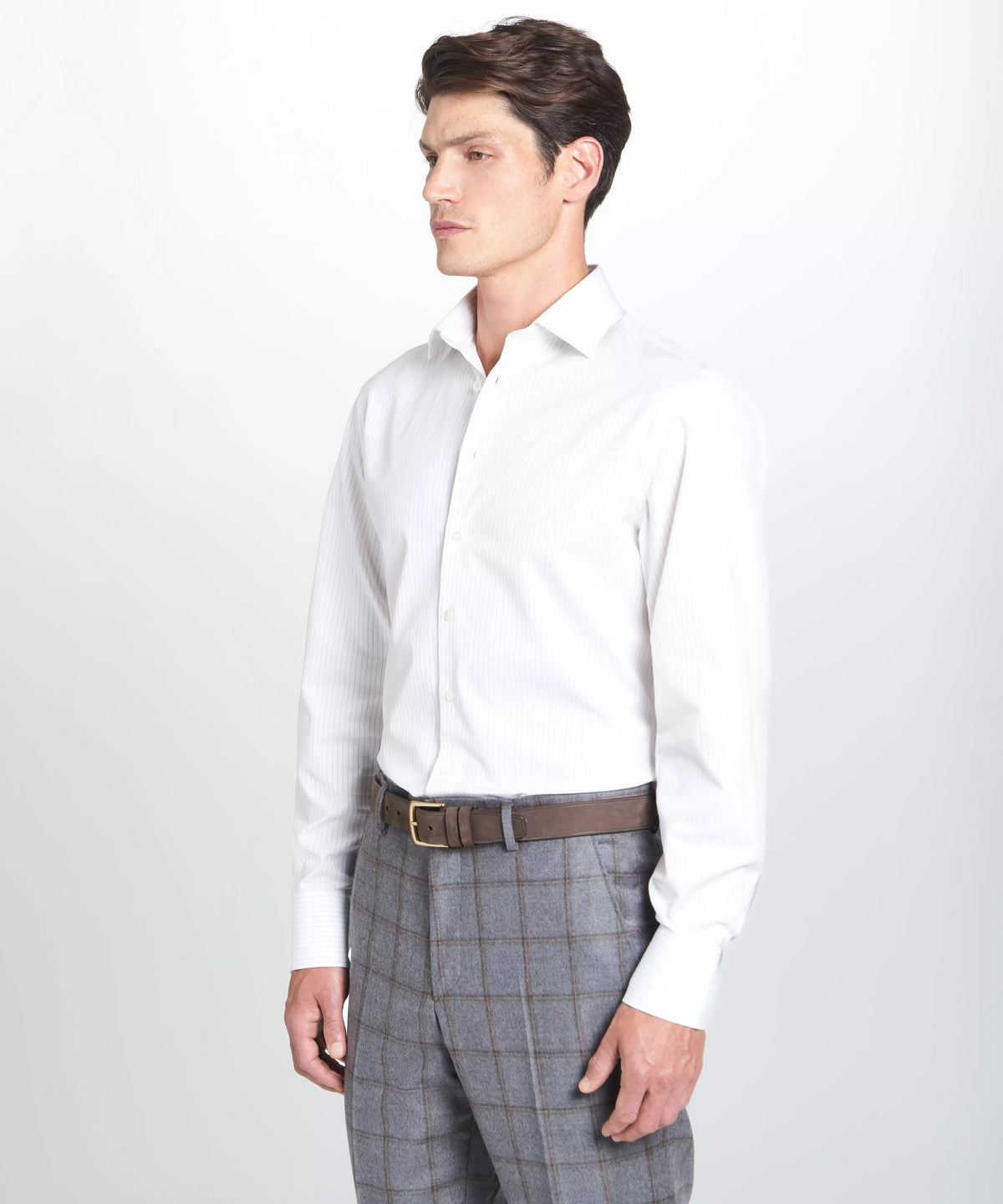 White & Black Tailored Fit Broken Twill Stripe Formal Shirt