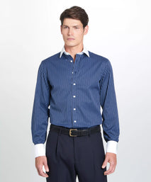 Navy & Blue Tailored Fit Double Cuff Rope Stripe Formal Shirt