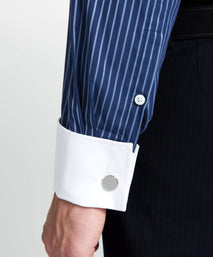 Navy & Blue Tailored Fit Double Cuff Rope Stripe Formal Shirt