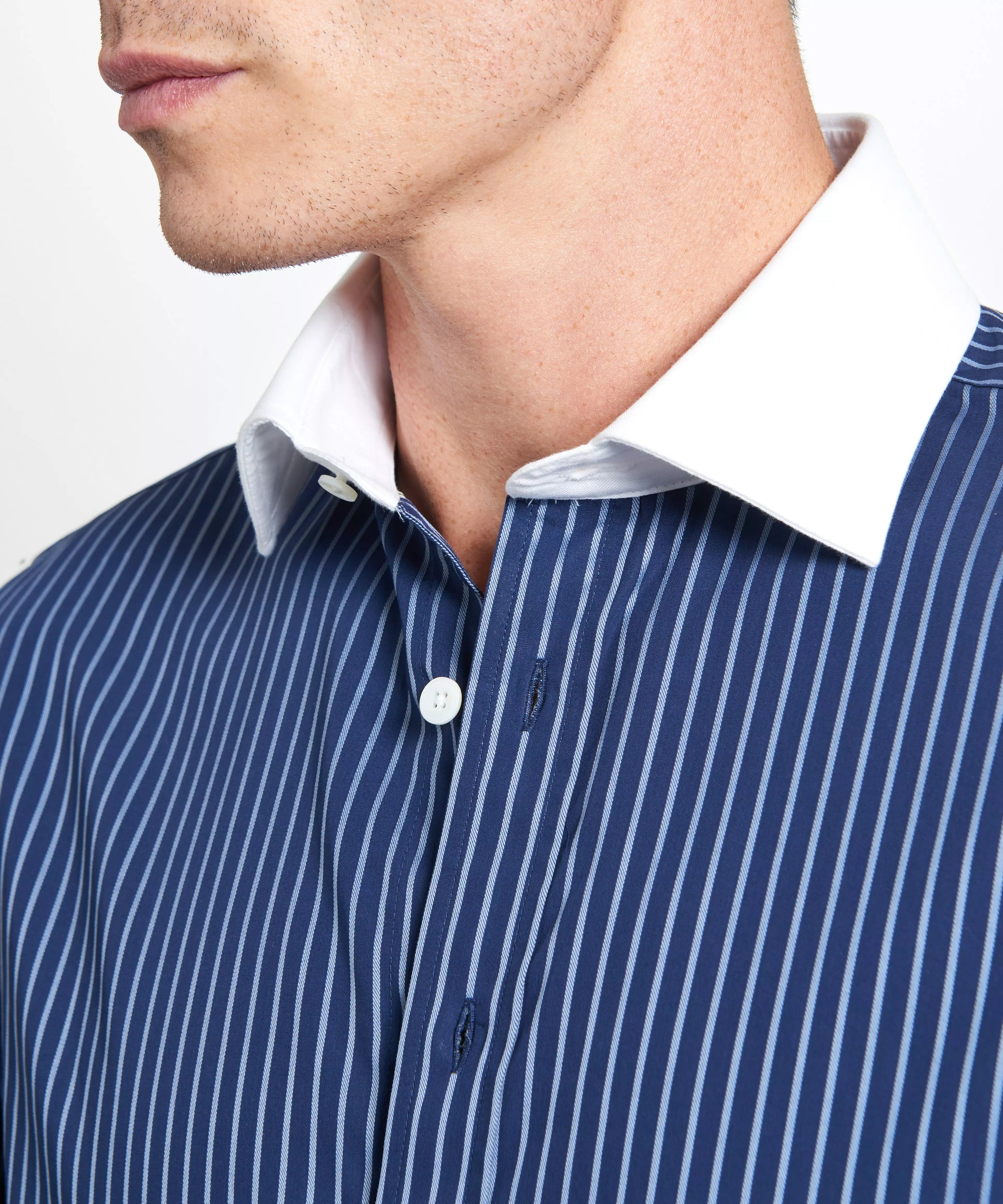 Navy & Blue Tailored Fit Double Cuff Rope Stripe Formal Shirt