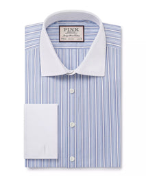 Pale Blue & Blue Classic Fit Double Cuff Bloomsbury Stripe Formal Shirt