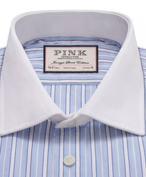 Pale Blue & Blue Classic Fit Double Cuff Bloomsbury Stripe Formal Shirt