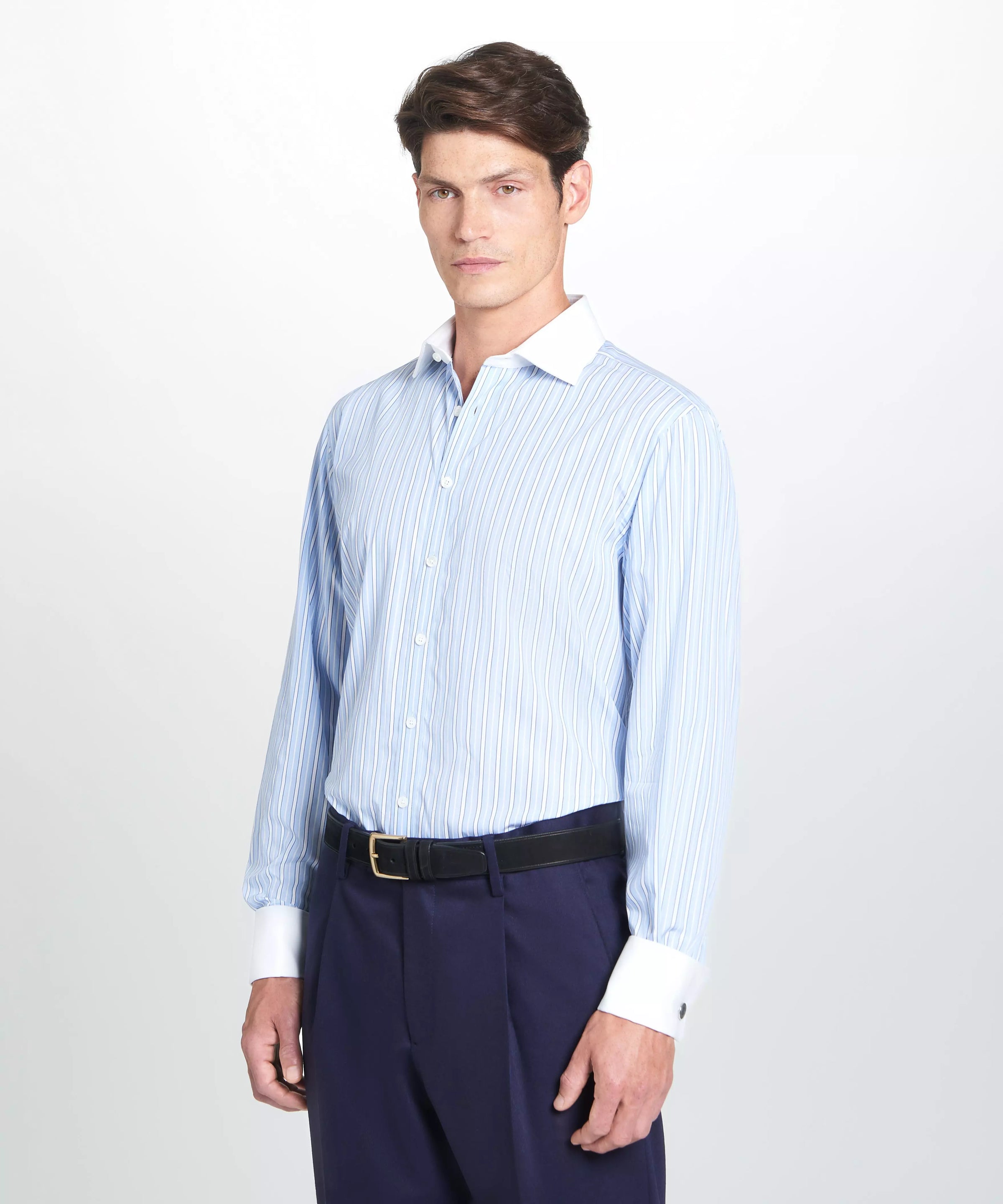 Pale Blue & Blue Classic Fit Double Cuff Bloomsbury Stripe Formal Shirt