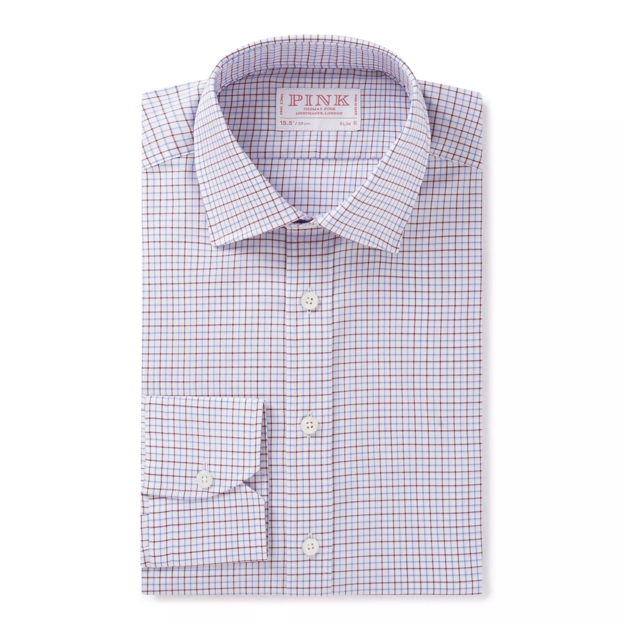 Deep Red & Blue Slim Fit Tattersall Check Formal Shirt