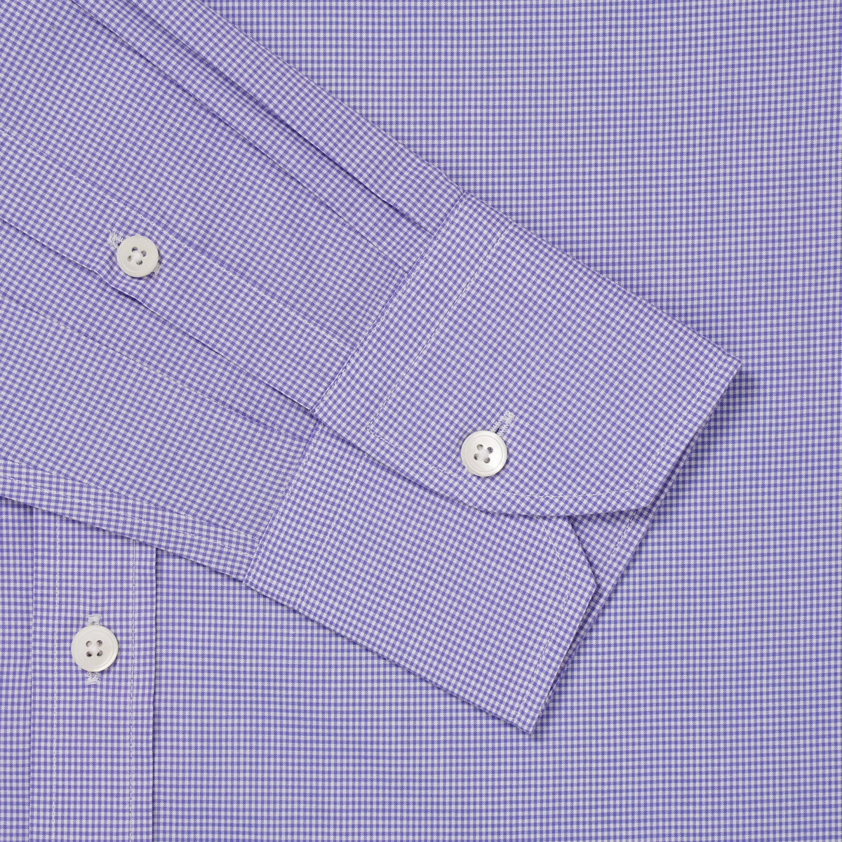 Blue & White Tailored Fit Micro Gingham Check Formal Shirt