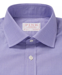 Blue & White Tailored Fit Micro Gingham Check Formal Shirt