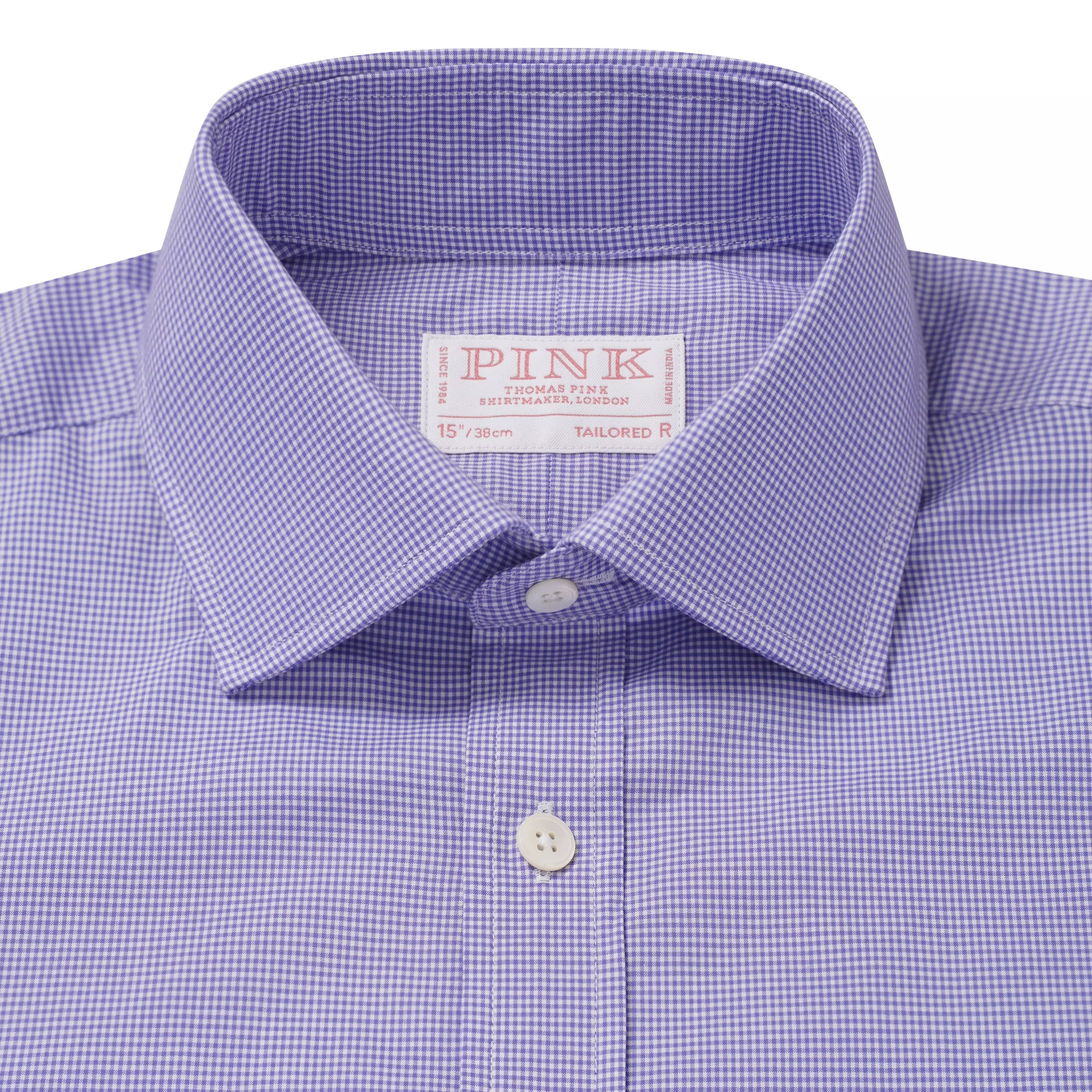 Blue & White Tailored Fit Micro Gingham Check Formal Shirt