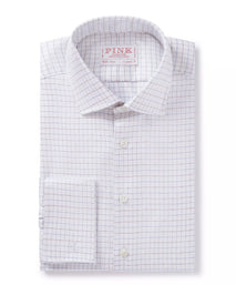 White & Multi Classic Fit Double Cuff Herringbone Check Formal Shirt
