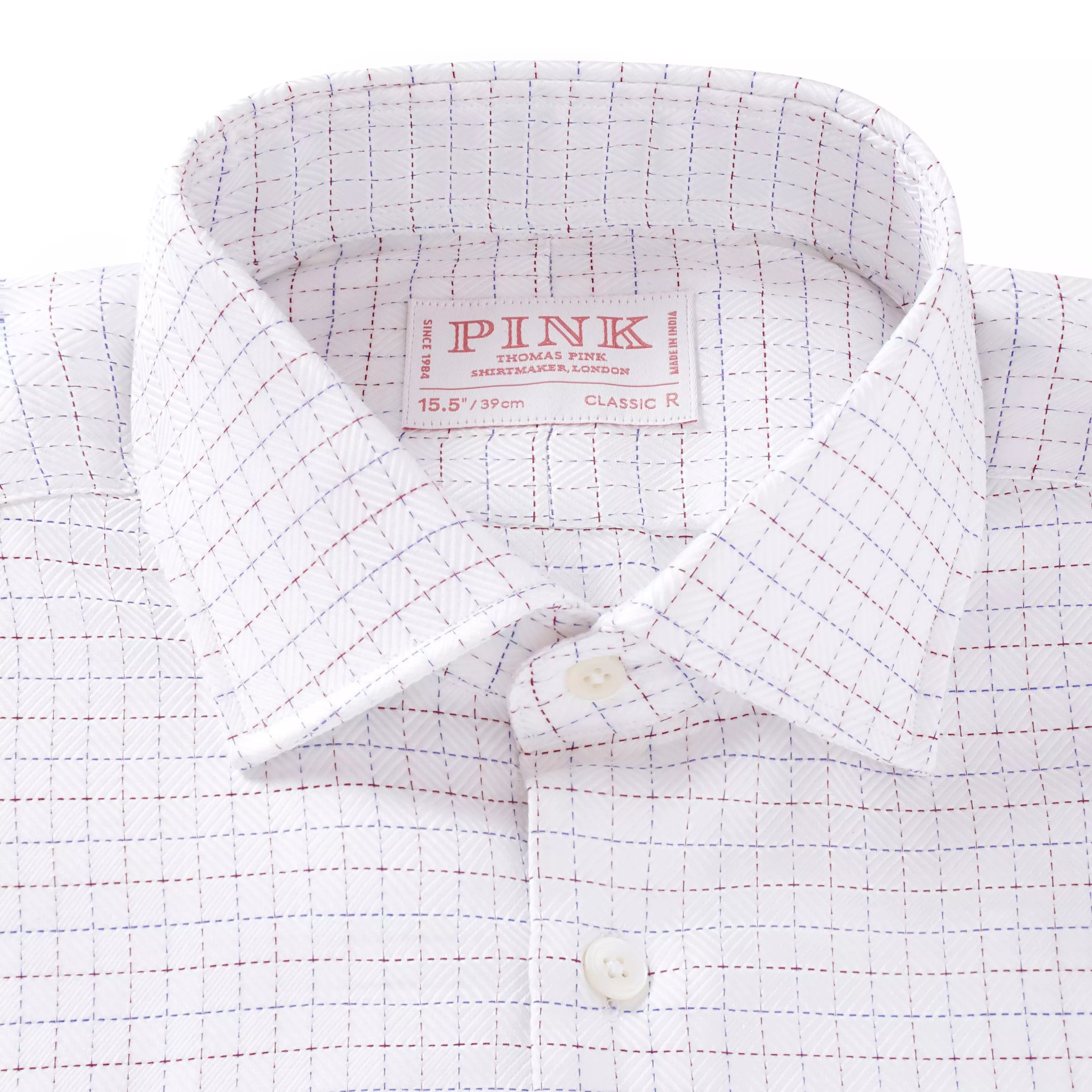 White & Multi Classic Fit Double Cuff Herringbone Check Formal Shirt