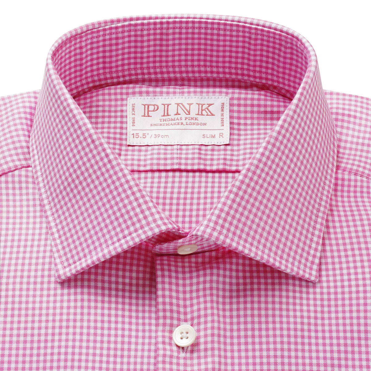 Pink & White Slim Fit Micro Gingham Check Formal Shirt