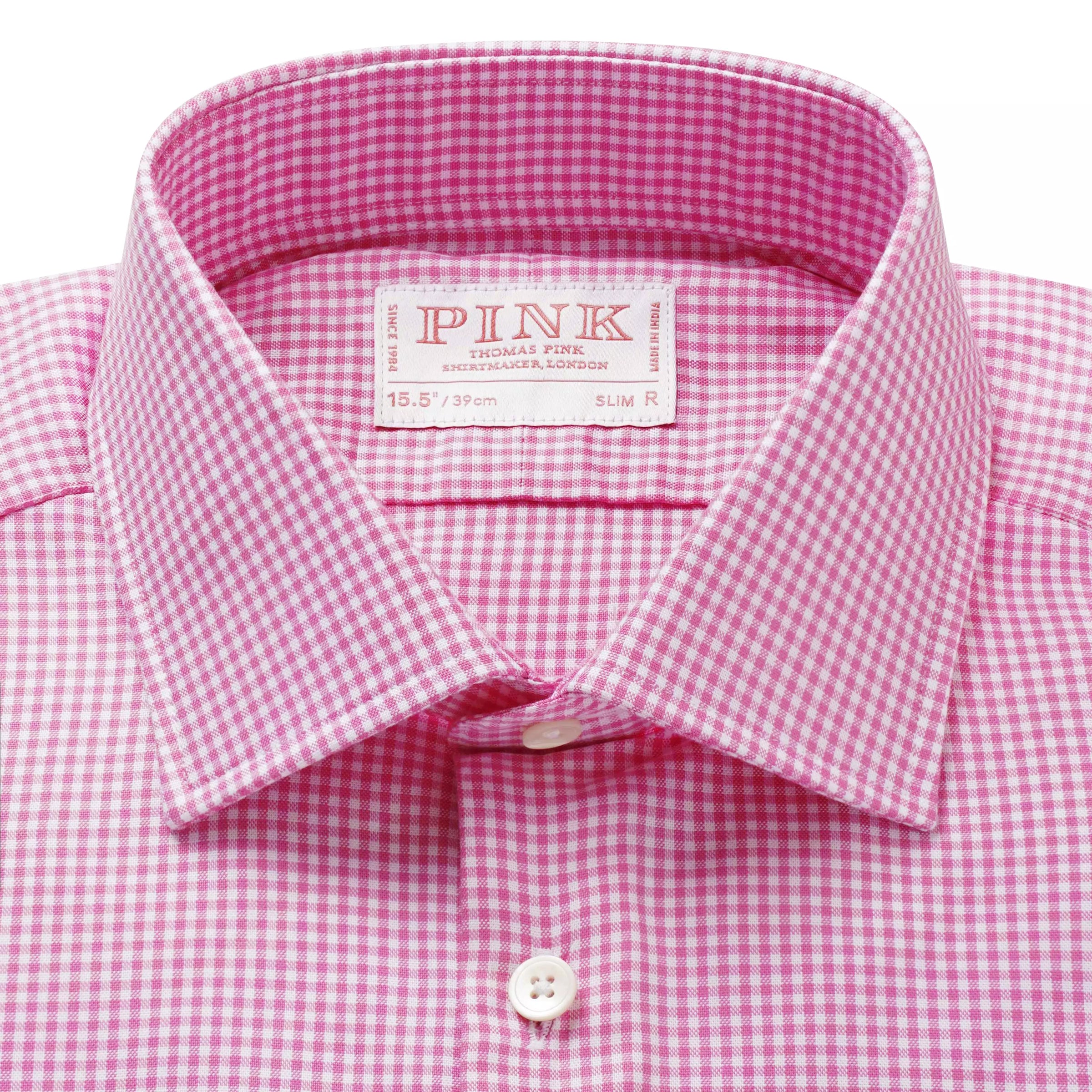 Pink & White Slim Fit Micro Gingham Check Formal Shirt