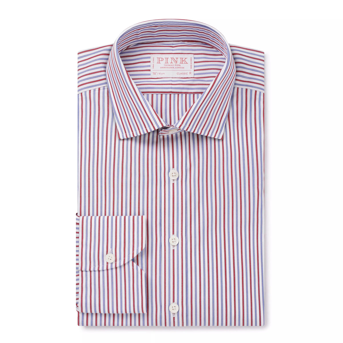 White & Multi Classic Fit Track Stripe Formal Shirt
