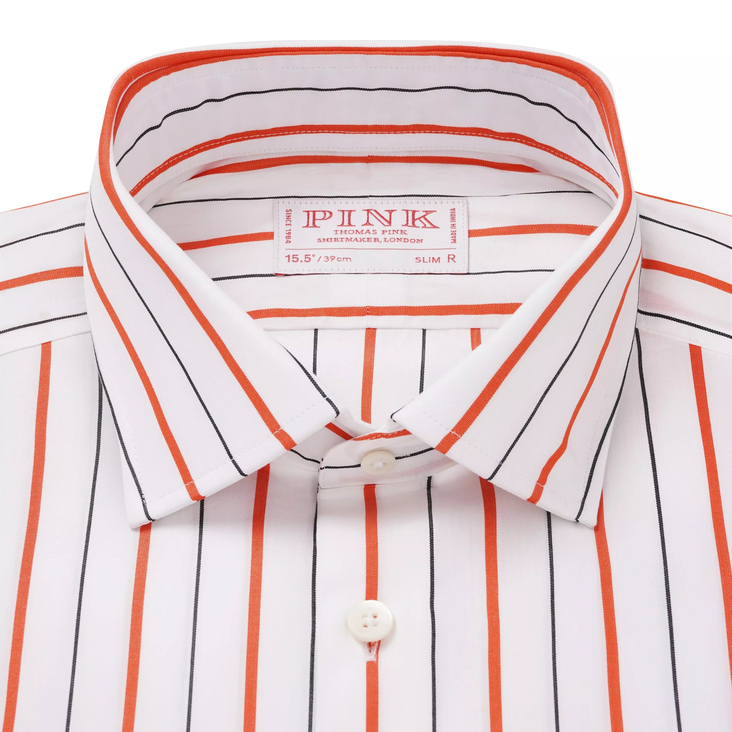 White & Orange Slim Fit Wide Set Stripe Formal Shirt