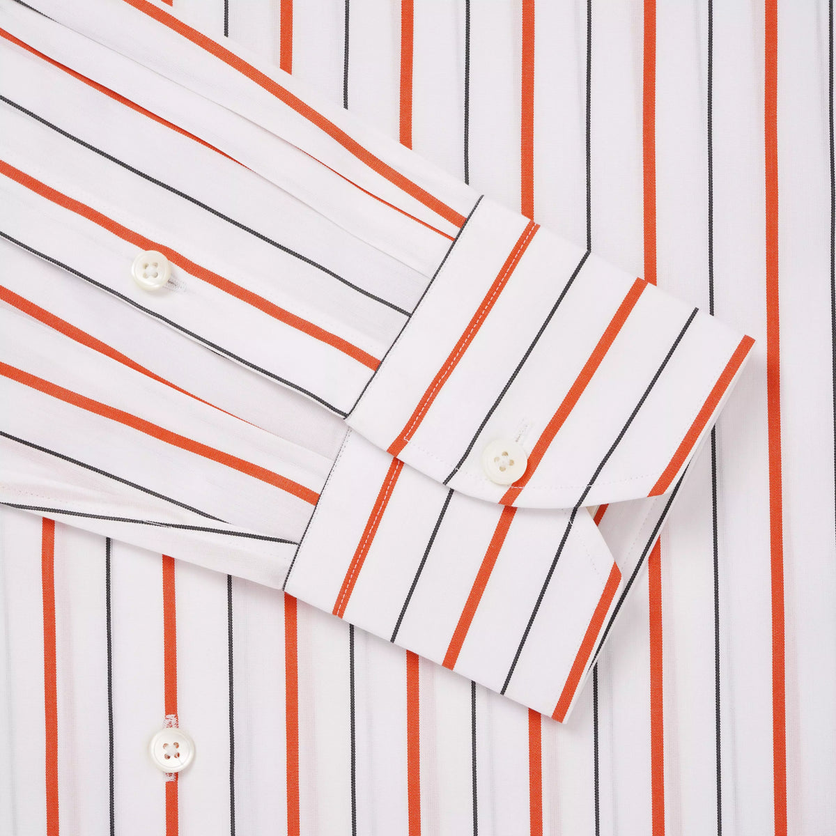 White & Orange Slim Fit Wide Set Stripe Formal Shirt