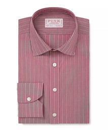 Deep Red & White Tailored Fit Thick Thin Needle Stripe Formal Shirt