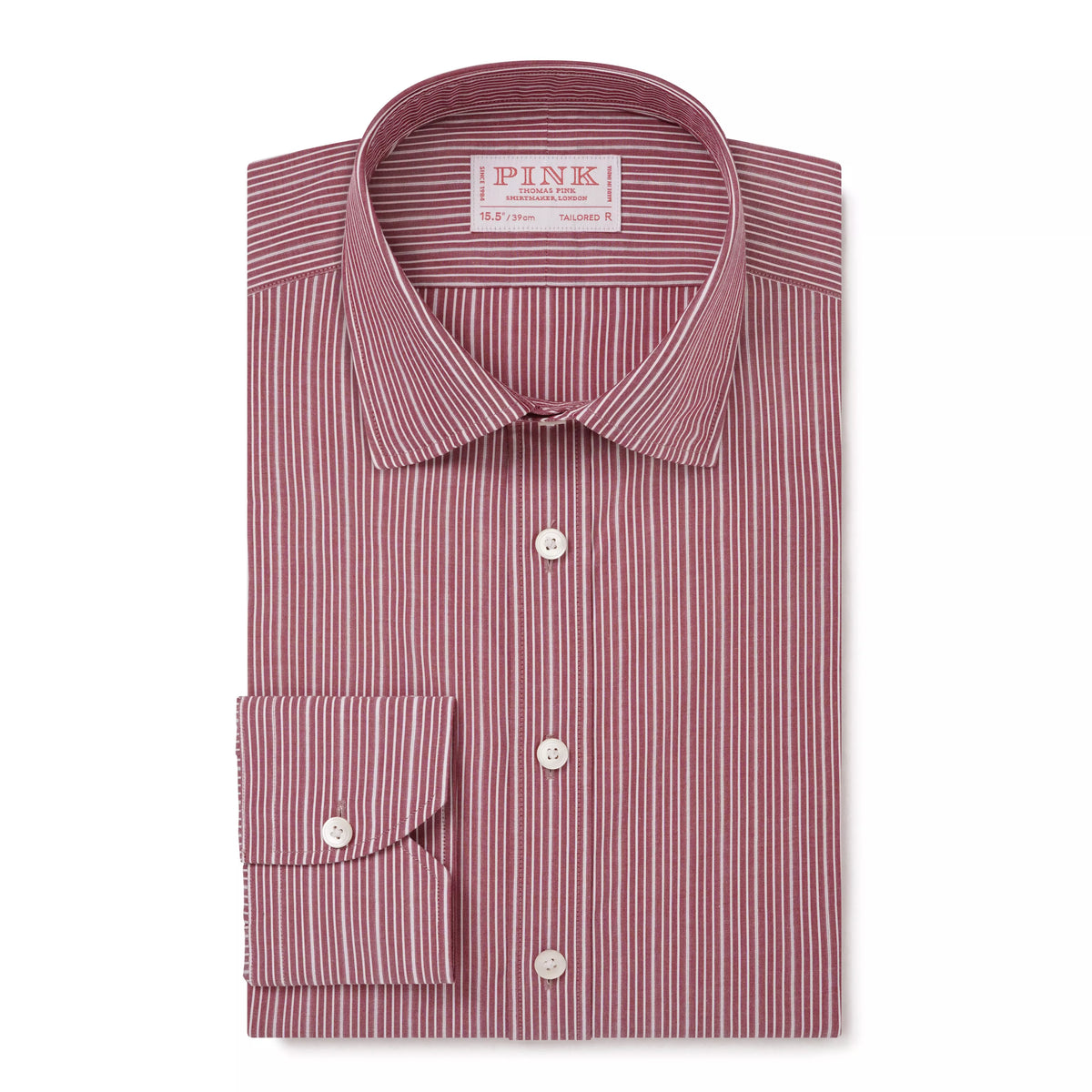 Deep Red & White Tailored Fit Thick Thin Needle Stripe Formal Shirt