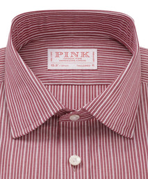 Deep Red & White Tailored Fit Thick Thin Needle Stripe Formal Shirt