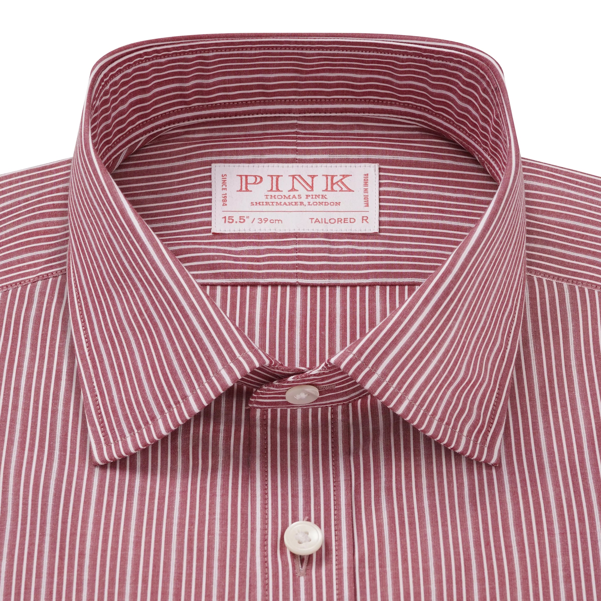 Deep Red & White Tailored Fit Thick Thin Needle Stripe Formal Shirt