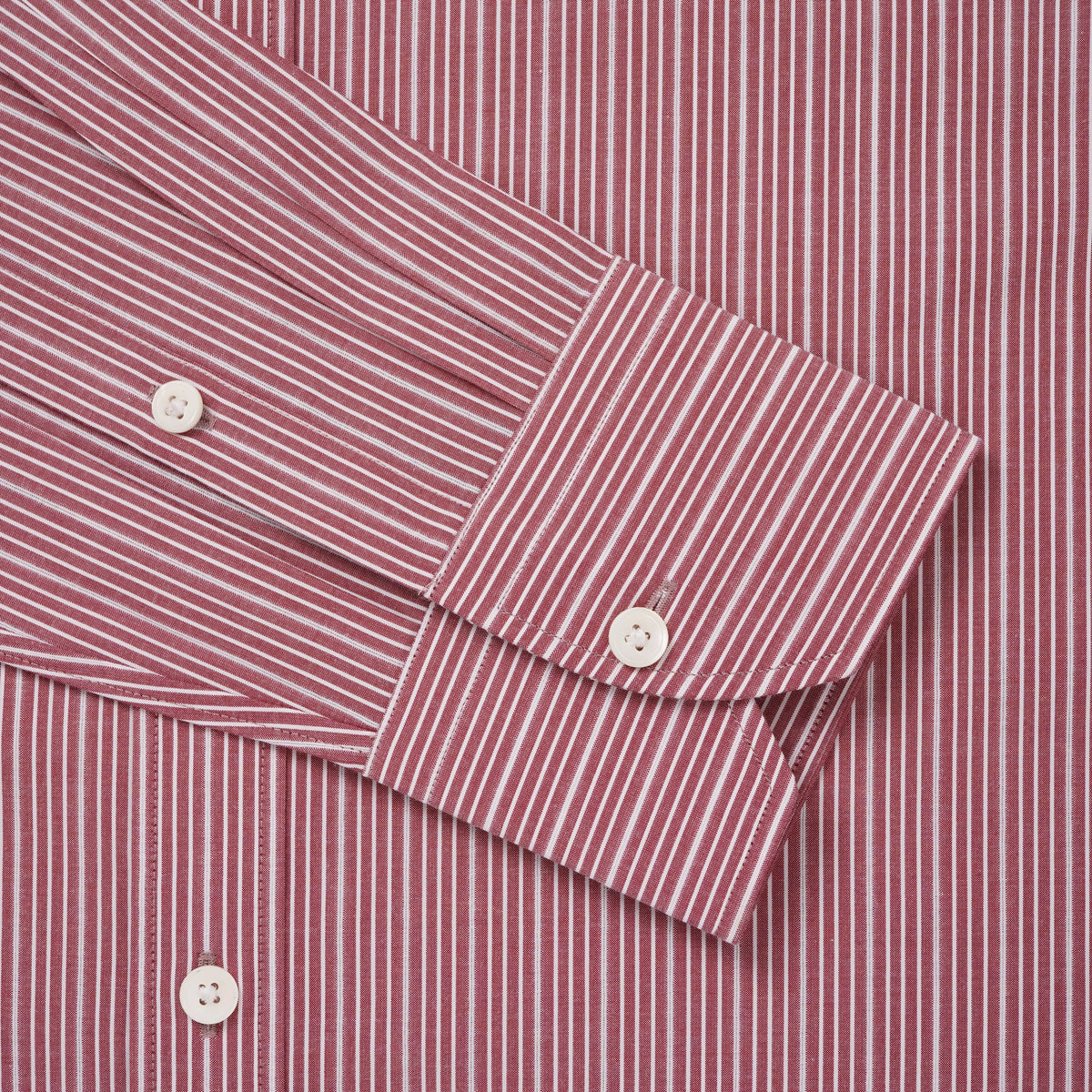 Deep Red & White Tailored Fit Thick Thin Needle Stripe Formal Shirt
