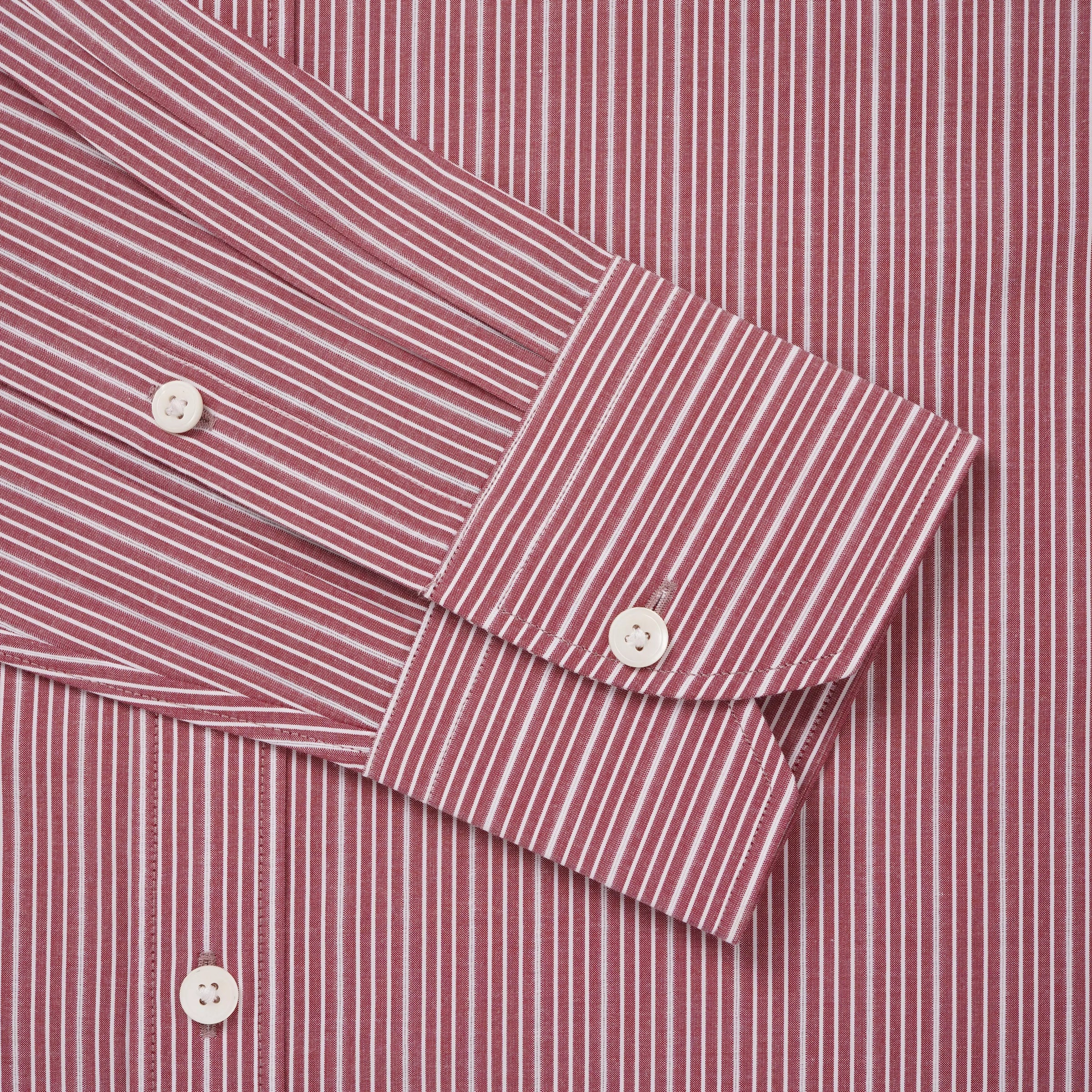 Deep Red & White Tailored Fit Thick Thin Needle Stripe Formal Shirt